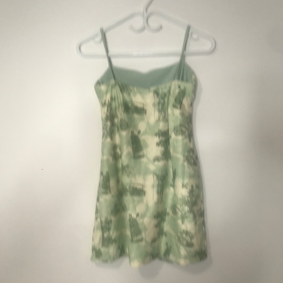 Green Cream Slip Dress – Spaghetti Strap Vintage Scenic Toile Print Sundress - Picture 8 of 8